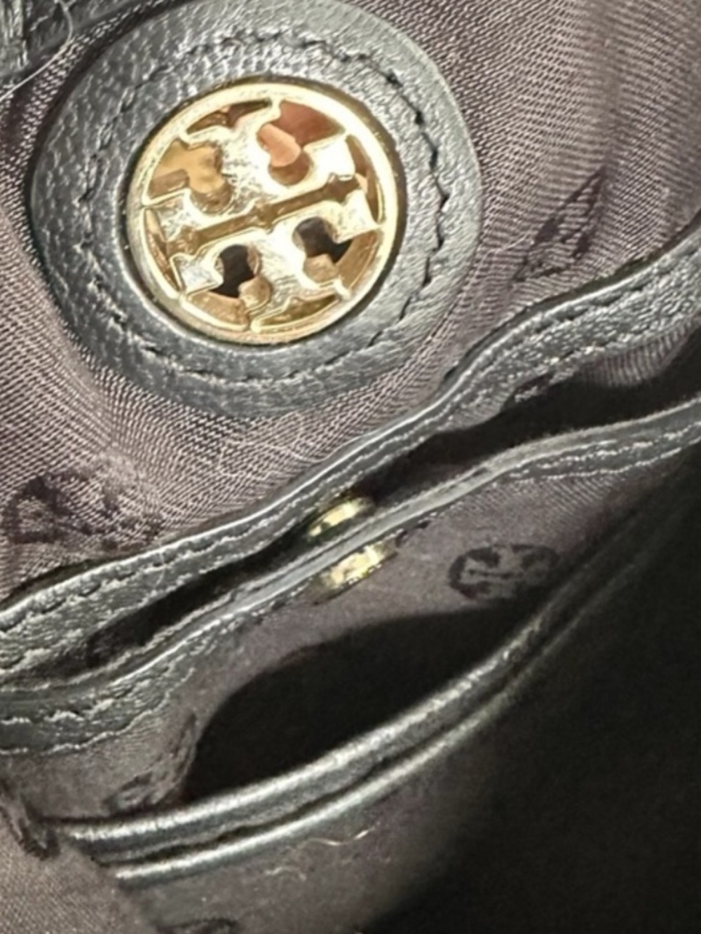 Tory Burch Pebbled Leather Bucket Bag Black Gold Drawstring w Dust Bag EUC - Picture 13 of 15